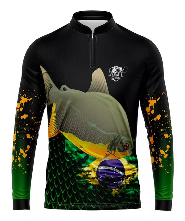 Camiseta de pesca piranha com proteção uv 50+ com Zíper