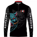 Camiseta de Caça Caçador Preta com Gola de Zíper e Tecido Premium com Proteção UV50+