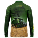 Camiseta Agro trator verde com proteção uv 50+ e gola ziper