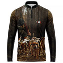 Camiseta de Caça Marrom com Proteção uv 50+ e gola de ziper