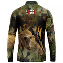 Camiseta Caça verde Camuflado com Proteção Uv 50+ gola ziper com tecido premium