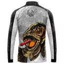 Camiseta de pescaria Traíra Branca gola de zíper com Proteção uv 50+