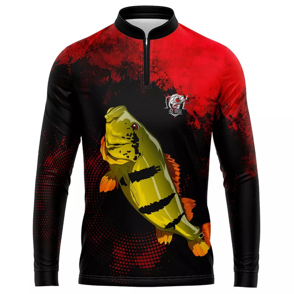 Camiseta de Pesca Tucunaré com proteção uv 50+ com tecido premium e gola ziper