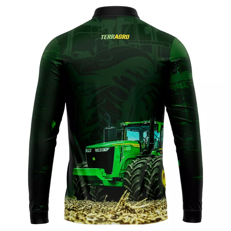 Camiseta Agro Brasil Verde Com Gola de Zíper com Proteção UV 50+ com Tecido Premium