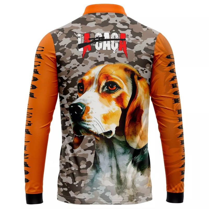 Camiseta De Caça Laranja Com Proteção UV50+ Gola de Zíper e Tecido Premium