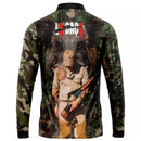 Camiseta de Caça Javali Verde Camuflado com Gola de Zíper,Proteção UV 50+ e Tecido Premium