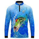 Camiseta de Pesca Tucunaré Azul com Proteção UV50+ Gola de Zíper e Tecido Premium