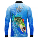 Camiseta de Pesca Tucunaré Azul com Proteção UV50+ Gola de Zíper e Tecido Premium