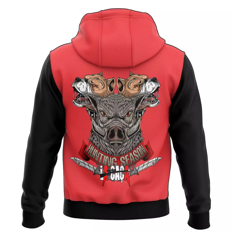 Moletom La Caça Vermelho com Preto com Capuz