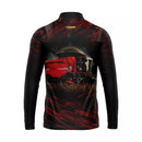 Camiseta Agro Preta com Vermelho Gola de Zíper e Proteção uv50+ com Tecido Premium