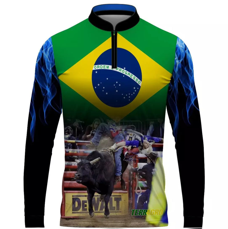 Camiseta Rodeio Brasil com Proteção UV50+ Gola de Zíper e Tecido Premium