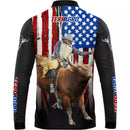 Camiseta Rodeio OX EUA com Proteção UV50+ Gola de Zíper e Tecido Premium