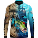 Camiseta de pesca Tucunaré Azul Bússola Com proteção UV 50+ tecido premium e Gola De Zíper