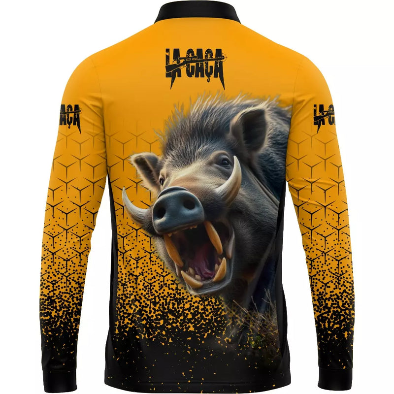 Camiseta de caça Javali Comeia com Proteção UV50+ com Gola de Zíper e Tecido Premium