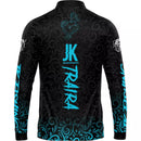 Camiseta de Pesca Jk Traira Fishing Azul com Proteção UV50+ com Gola de Zíper e Tecido Premium