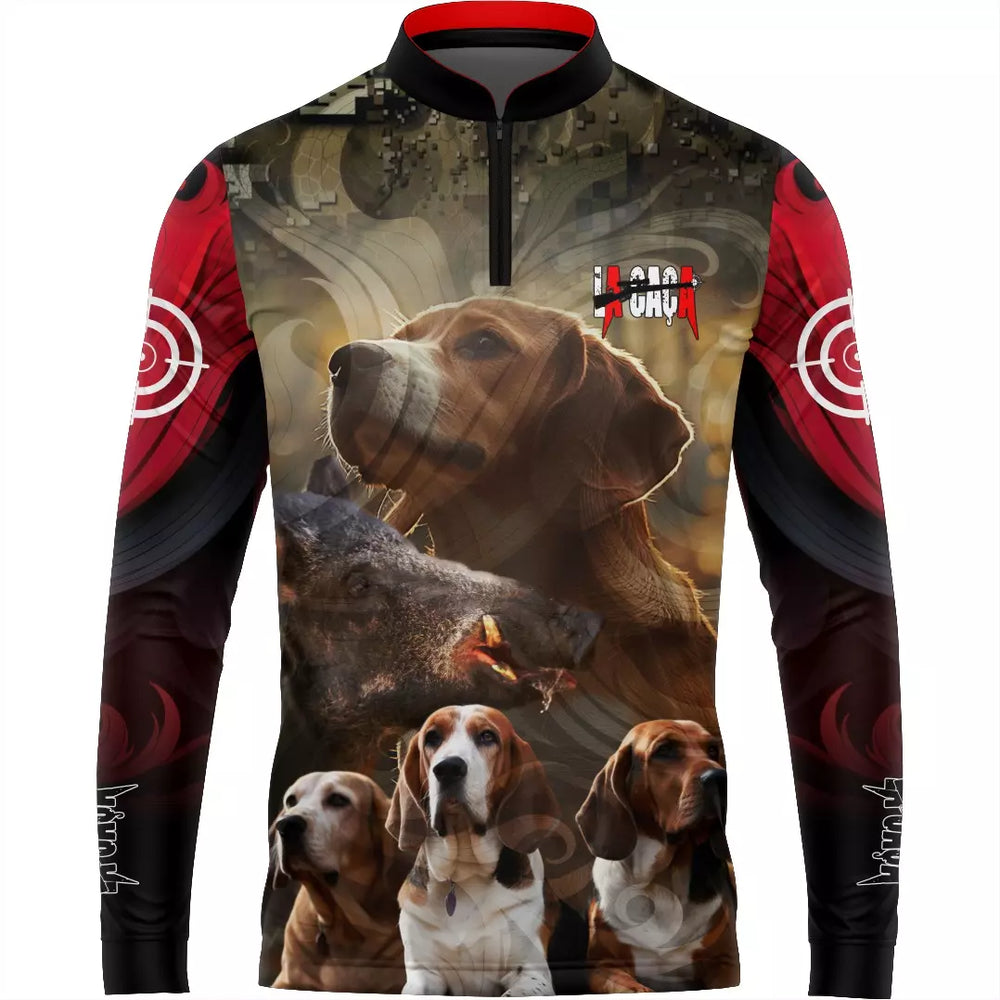 Camiseta La Caça Cachorros na Busca Com Proteção UV50+ com Gola de Zíp