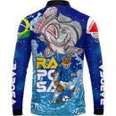 Camiseta de Pesca Raposa Azul com Gola de Zíper com Tecido Premium com Proteção UV50+