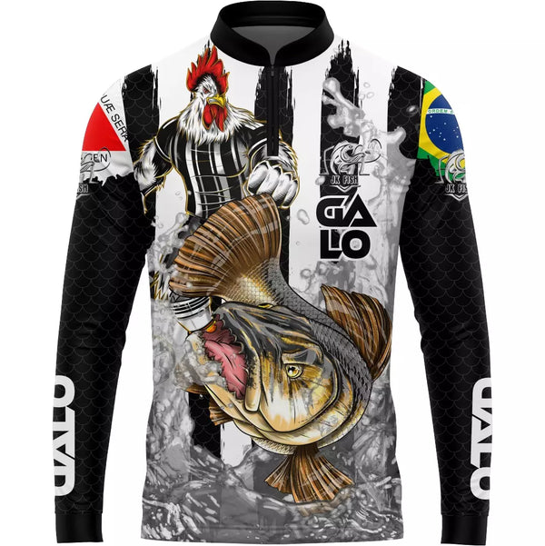 Camiseta de Pesca Galo Traíra com Gola de Zíper e Tecido Premium com Proteção UV50+