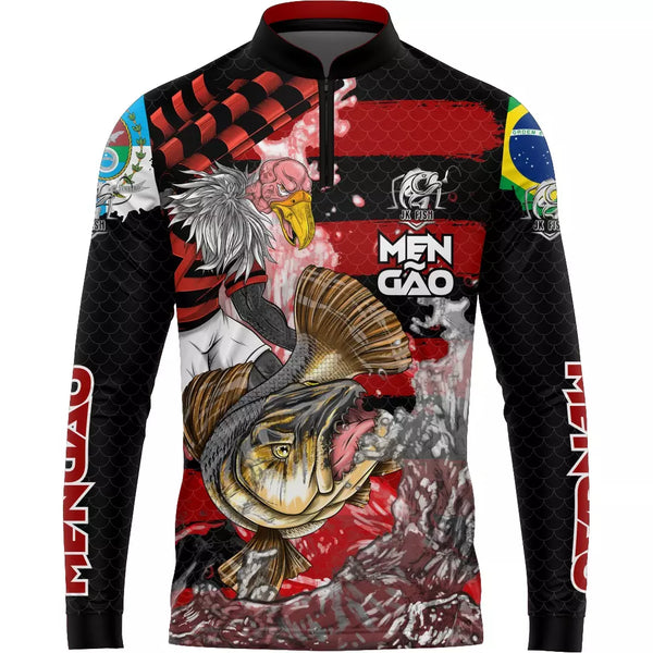 Camiseta de Pesca Mengão com Gola de Zíper e Tecido Premium com Proteção UV50+