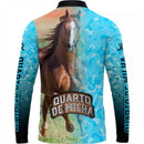 Camiseta Cavalo Quarto de Milha Azul com Proteção UV50+ Gola de Zíper e Tecido Premium