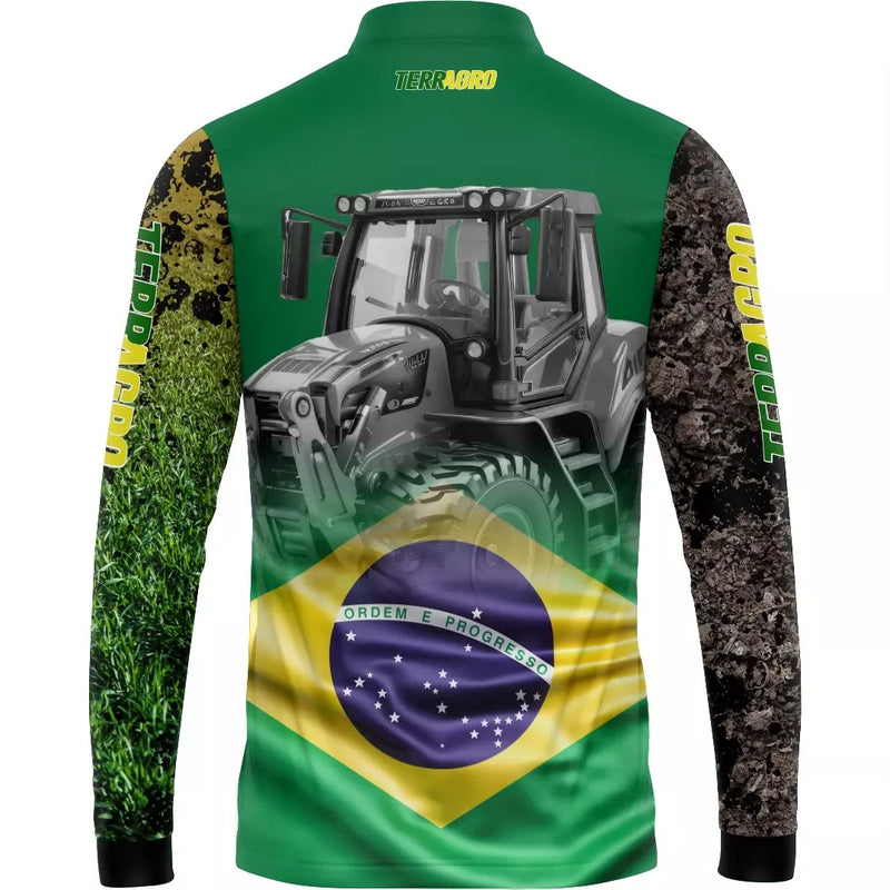 Camiseta Terragro Campo Brasil com Gola de Zíper Tecido Premium Com Proteção UV50+