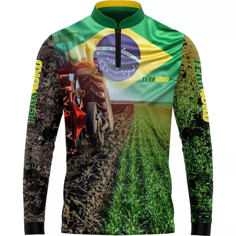 Camiseta Terragro Campo Brasil com Gola de Zíper Tecido Premium Com Proteção UV50+