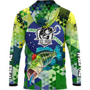 Camiseta de Pesca Tucunaré Azul Brasil com Proteção UV50+ e Tecido Premium e Capuz