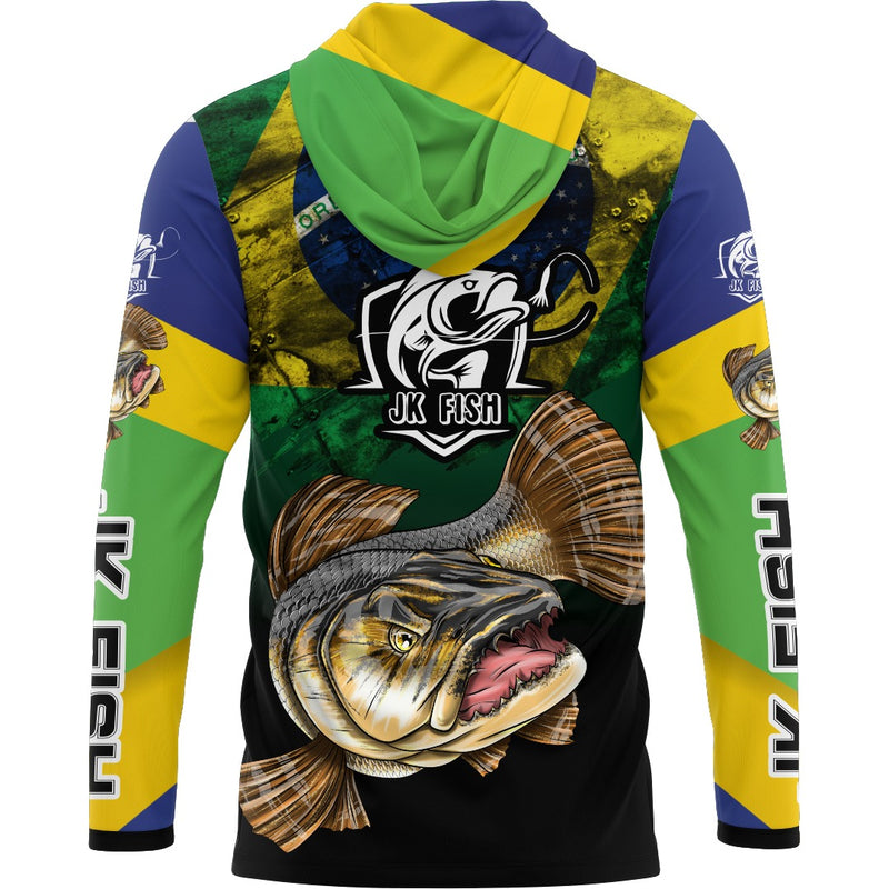 Camiseta de Pesca Traíra Brasil com Tecido Premium com Proteção UV50+ e Capuz