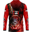 Camiseta de Caça Pitbull Vermelho com Tecido Premium com Proteção UV50+ e Capuz