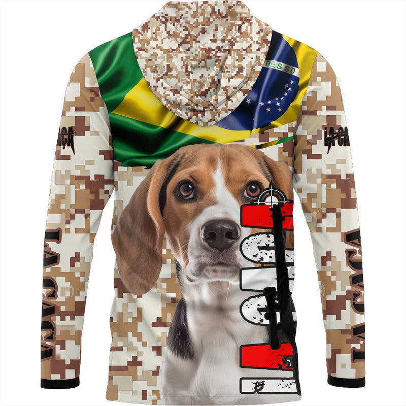 Camiseta de Caça Bege Camuflada Brasil com Tecido Premium com Proteção UV50+ e Capuz