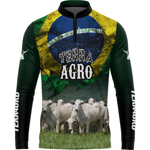 Camiseta Terragro Vacas Nelore Brasil com Gola de Zíper e Tecido Premium com Proteção UV50+