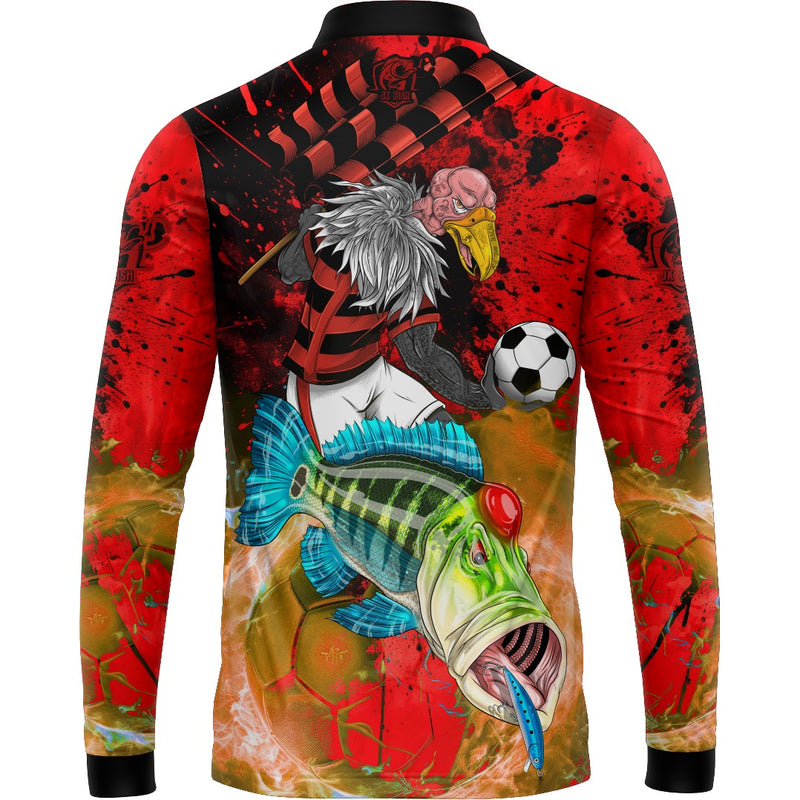 Camiseta de Pesca Tucunaré do Mengão com Gola de Zíper e Tecido Premium com Proteção UV50+