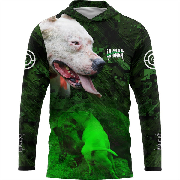 Camiseta La Caça Pitbull Verde com Capuz Com Tecido Premium com Proteção UV50+