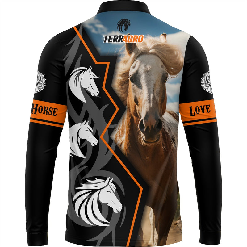 Camiseta Terragro Love Horse Preta com Zíper e Tecido Premium com Proteção UV50+