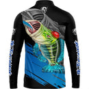 Camiseta de Pescaria Tucunaré Azul estampa Azulada com Proteção UV50+ Gola de Zíper e Tecido Premium