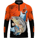 Camiseta de Pesca Piau Açu Laranja e preto com Gola de Zíper e Tecido Premium com Proteção UV50+