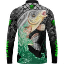 Camiseta Piau Açu Escama Verde com Gola de Zíper e Tecido Premium Com Proteção UV50+