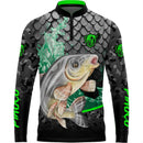 Camiseta Piau Açu Escama Verde com Gola de Zíper e Tecido Premium Com Proteção UV50+