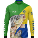 Camiseta de Pesca Piau açu Brasil com gola de ziper e tecido premium com proteção uv50+